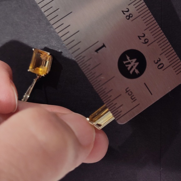 14k White Gold Emerald Cut Citrine Leverback Earrings - Picture 8 of 15